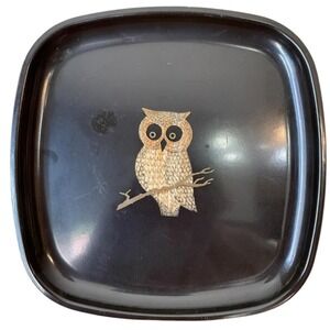 MCM Couroc Monterey California Inlaid Owl & Sparkling Stars Black Oblong Tray #F